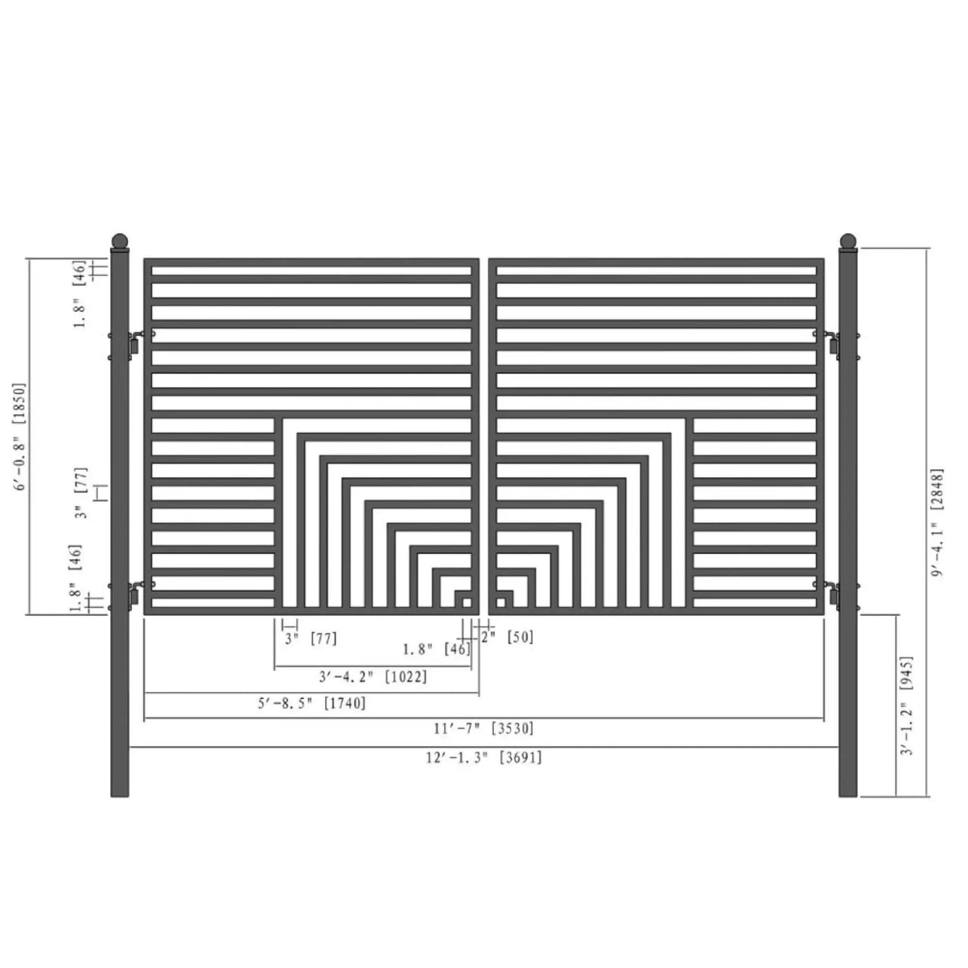 [12-18FT] Heavy-Duty Florence-Style Powder-Coated Galvanized Steel Dual-Swing Driveway Gate (SAK48168) by SAKSBY WHOLESALE