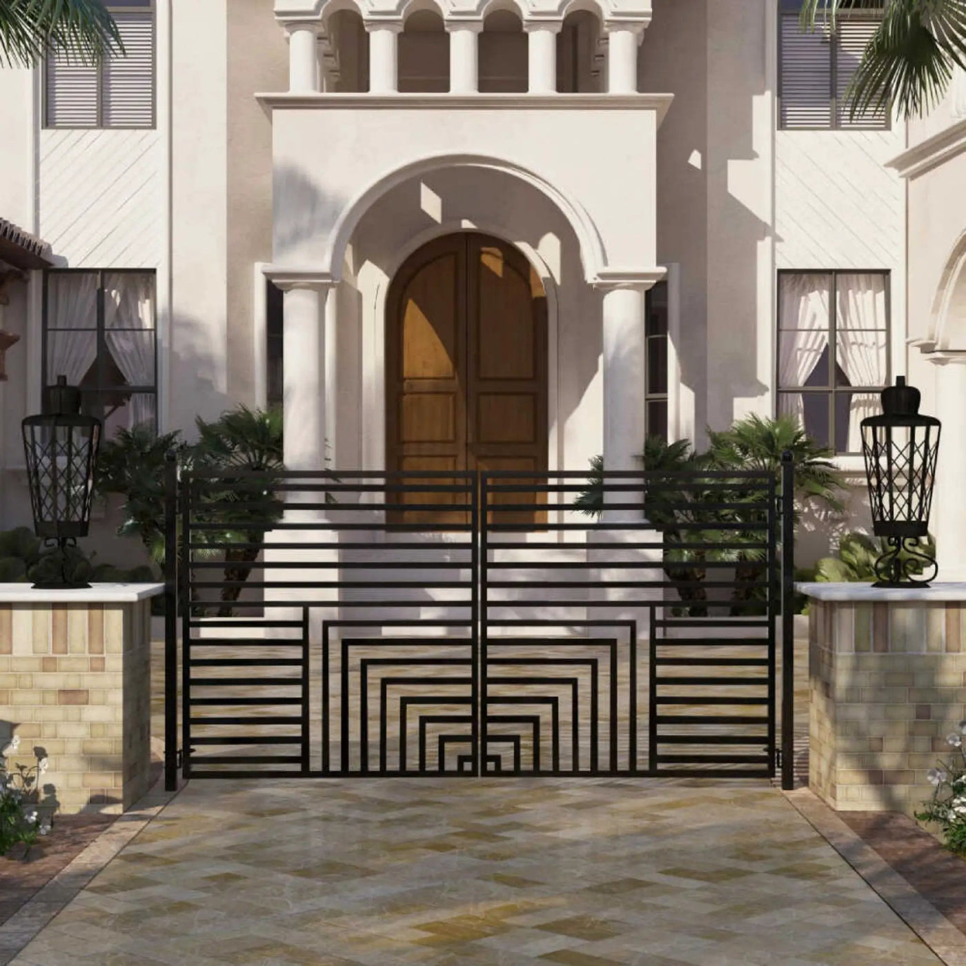 [12-18FT] Heavy-Duty Florence-Style Powder-Coated Galvanized Steel Dual-Swing Driveway Gate (SAK48168) by SAKSBY WHOLESALE