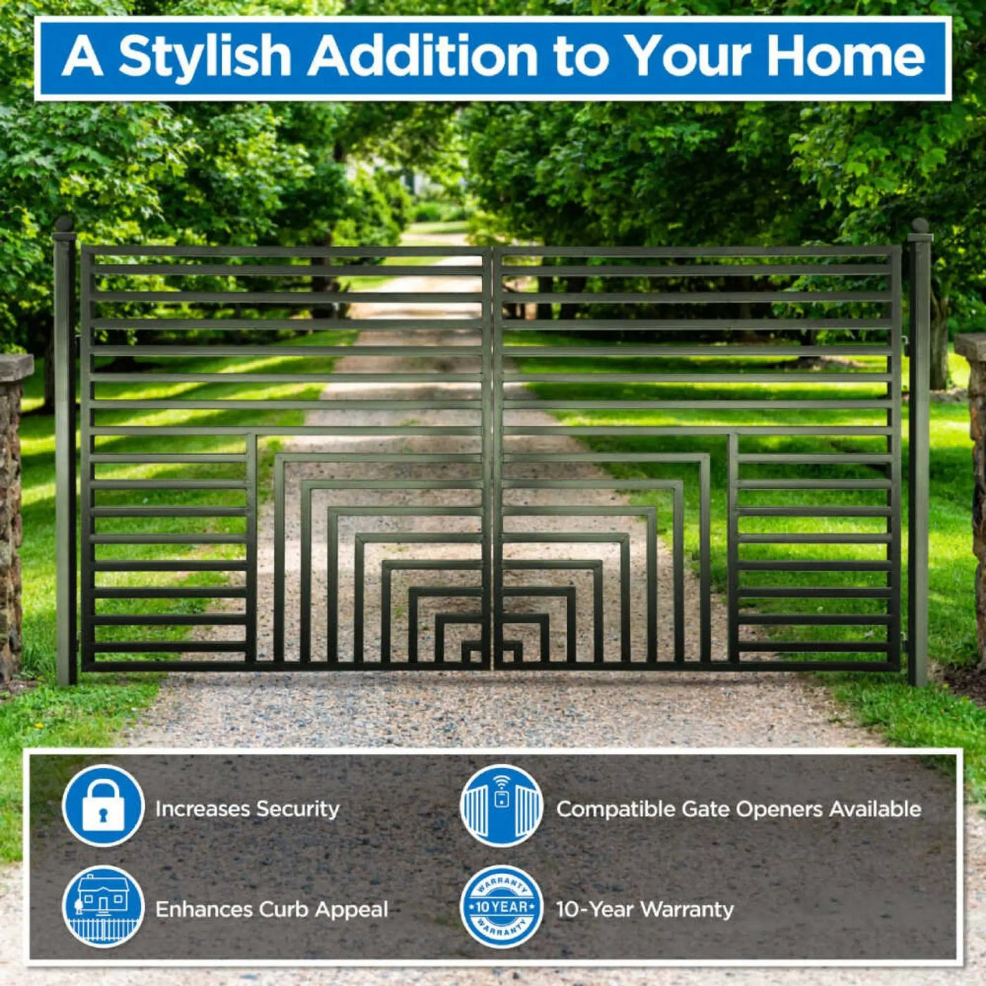[12-18FT] Heavy-Duty Florence-Style Powder-Coated Galvanized Steel Dual-Swing Driveway Gate (SAK48168) by SAKSBY WHOLESALE