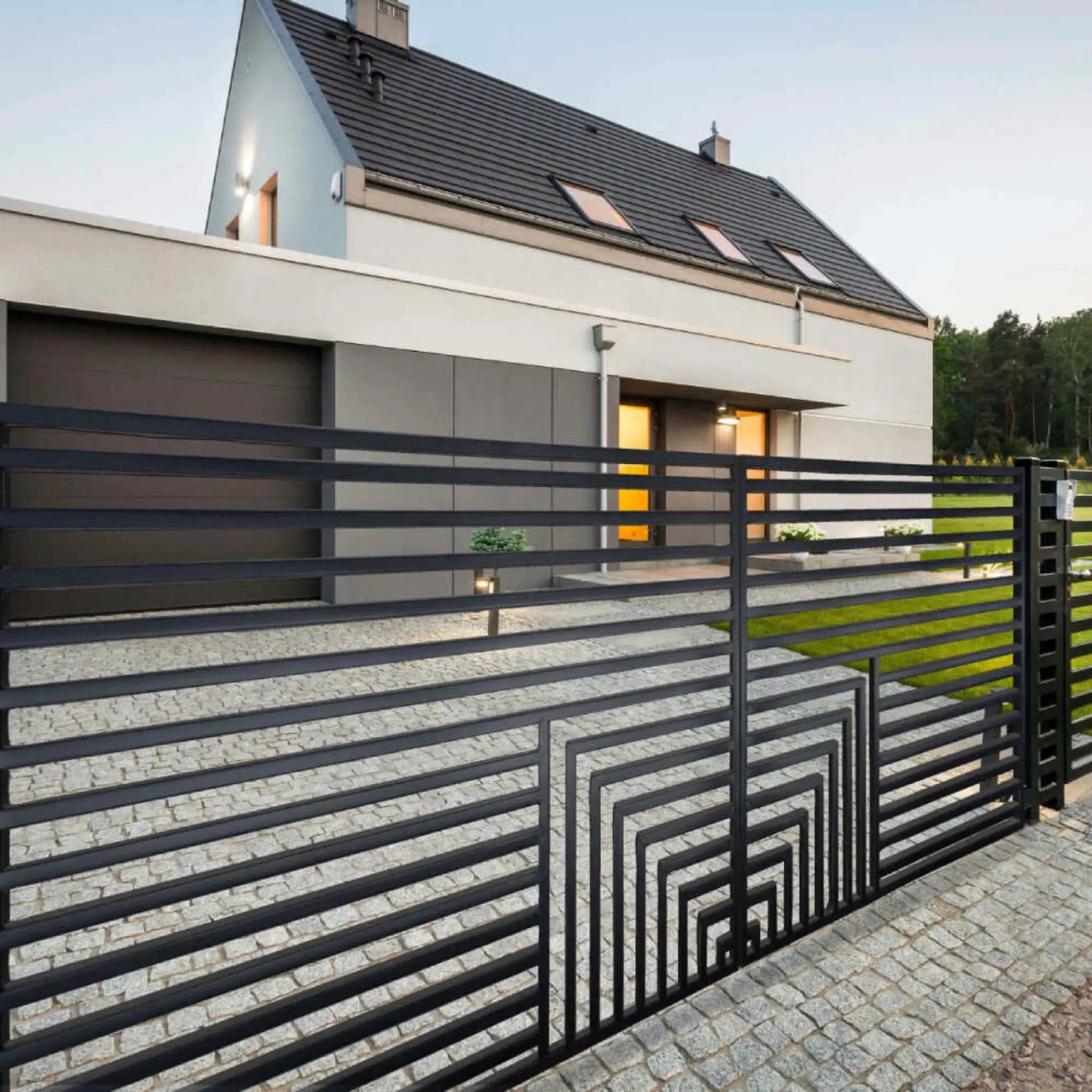 [12-18FT] Heavy-Duty Florence-Style Powder-Coated Galvanized Steel Dual-Swing Driveway Gate (SAK48168) by SAKSBY WHOLESALE