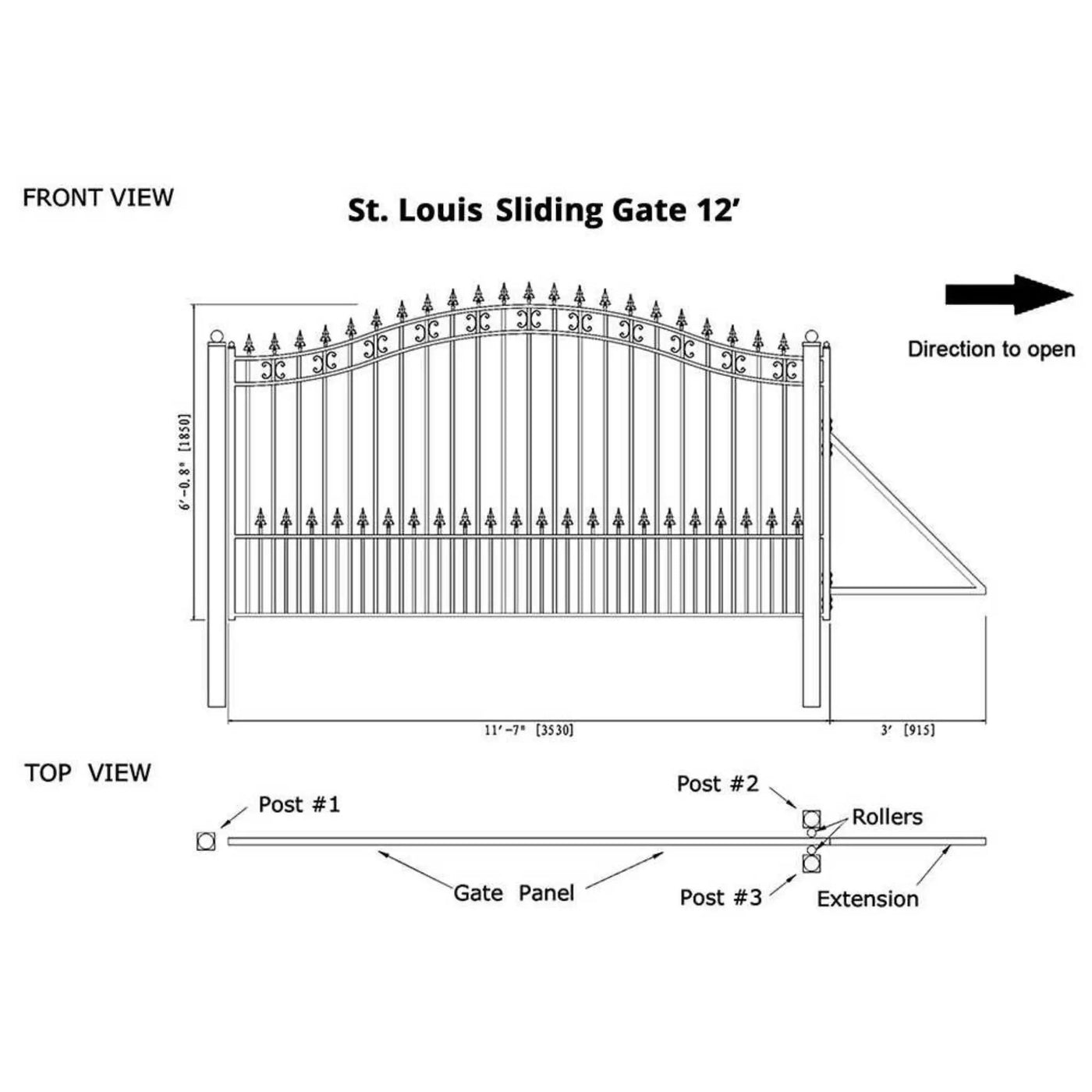 [12-18FT] Heavy-Duty St. Louis-Style Steel Sliding Driveway Gate (SAK64978) by SAKSBY WHOLESALE