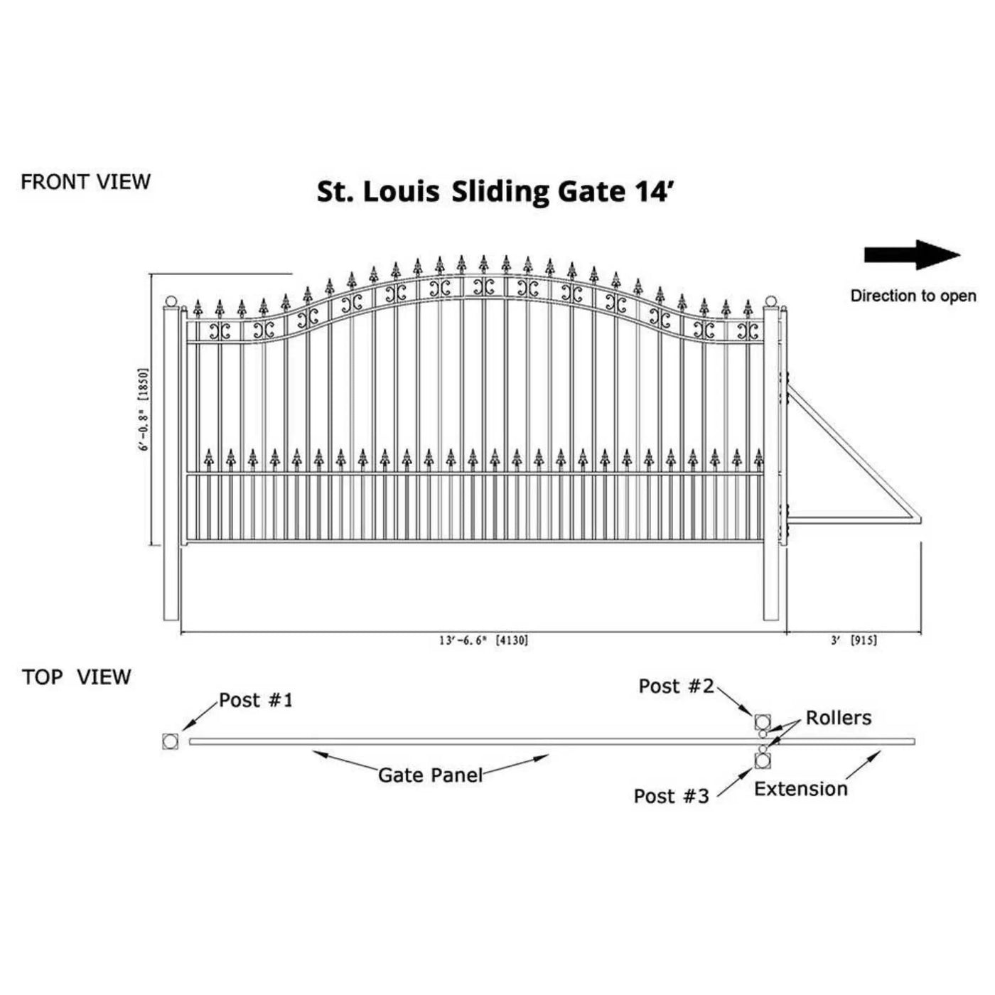 [12-18FT] Heavy-Duty St. Louis-Style Steel Sliding Driveway Gate (SAK64978) by SAKSBY WHOLESALE