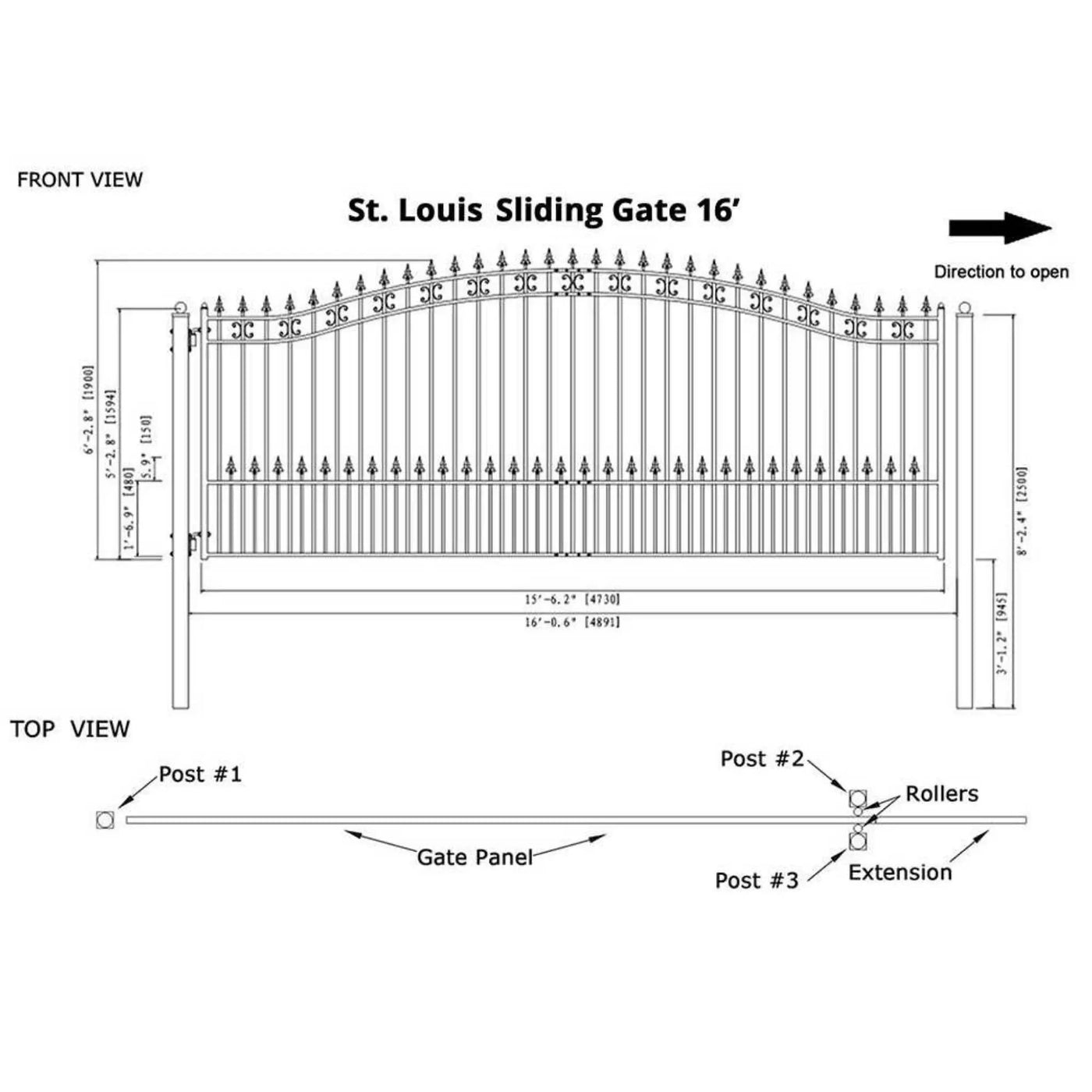 [12-18FT] Heavy-Duty St. Louis-Style Steel Sliding Driveway Gate (SAK64978) by SAKSBY WHOLESALE