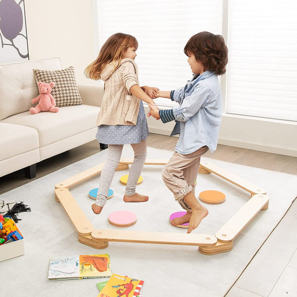12-Piece Kids Wooden Balance Beam with Colorful Steeping Stones, photo 2 of 8