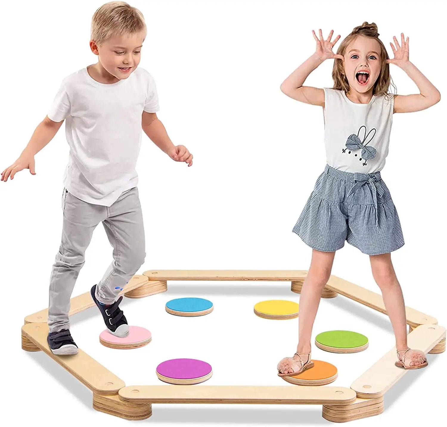 12-Piece Kids Wooden Balance Beam with Colorful Steeping Stones by DirectDeals