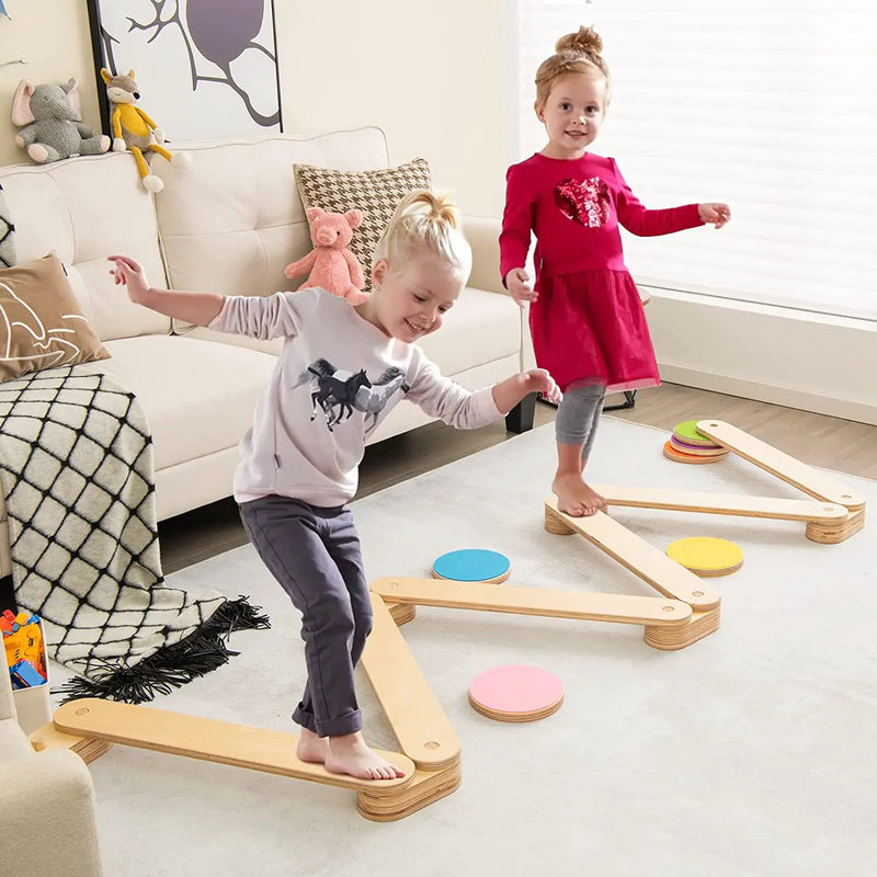 12-Piece Kids Wooden Balance Beam with Colorful Steeping Stones by DirectDeals