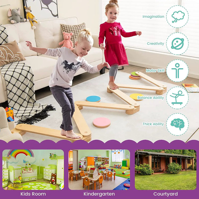 12-Piece Kids Wooden Balance Beam with Colorful Steeping Stones by DirectDeals