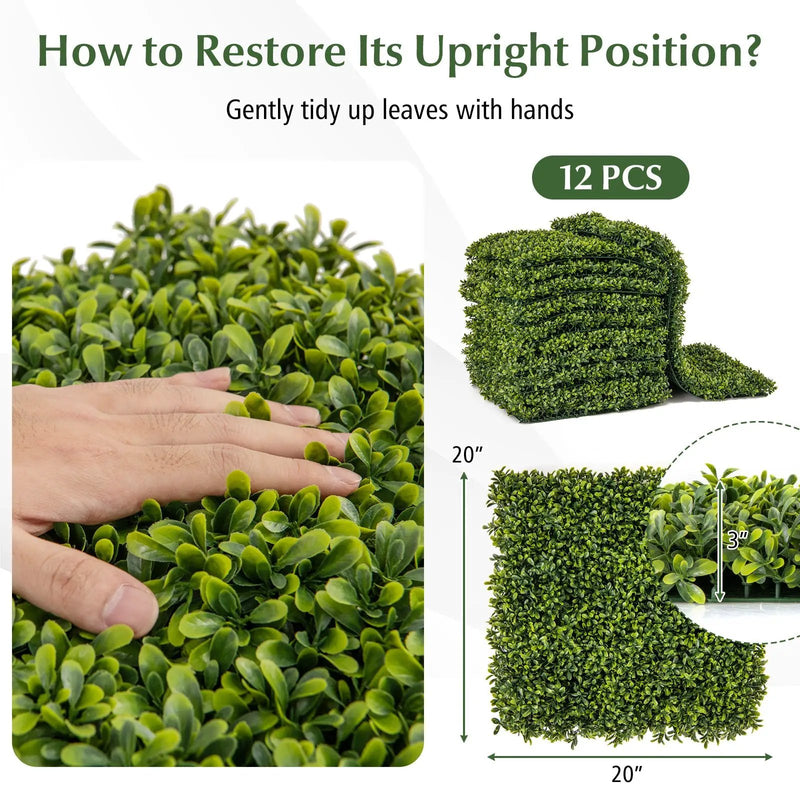 12-Pieces 20 Inch x 20 Inch Artificial Hedge Boxwood Panels by DirectDeals
