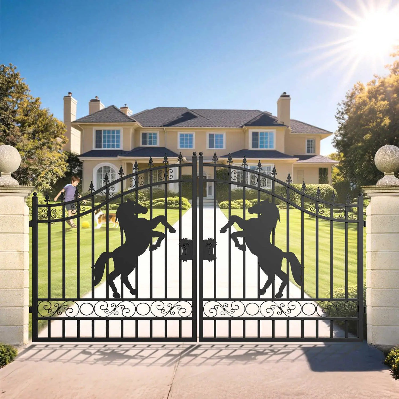 12x8 ft Dual Swing Driveway Steel Gate by Chery Industrial