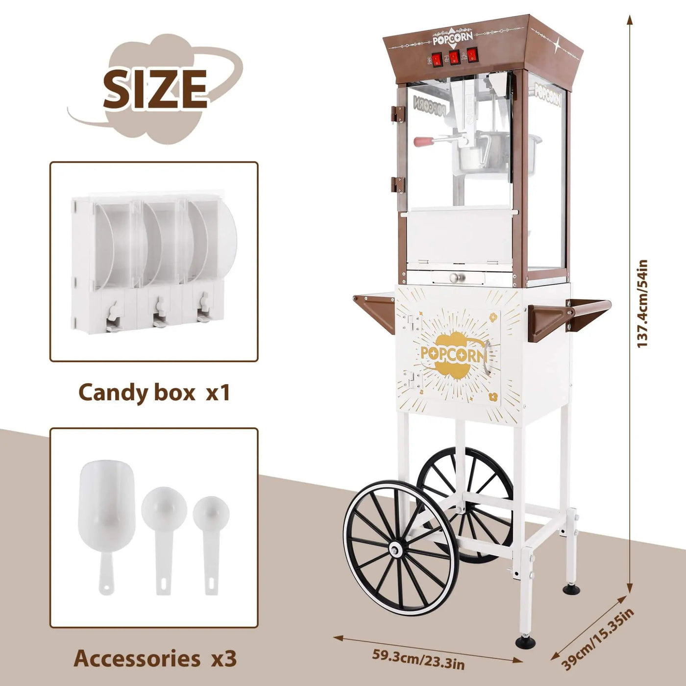 12-Ounce Commercial Retro Popcorn Machine Cart With Candy Boxes (SAK80954) by SAKSBY WHOLESALE