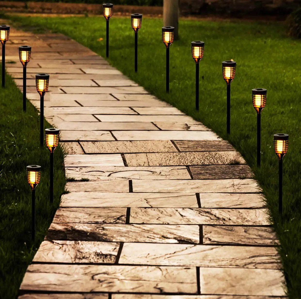 12 Pack Mini Solar Torch Light with Dancing Flickering Flame Lights Auto On/Off by Outdoor Solar Outlet
