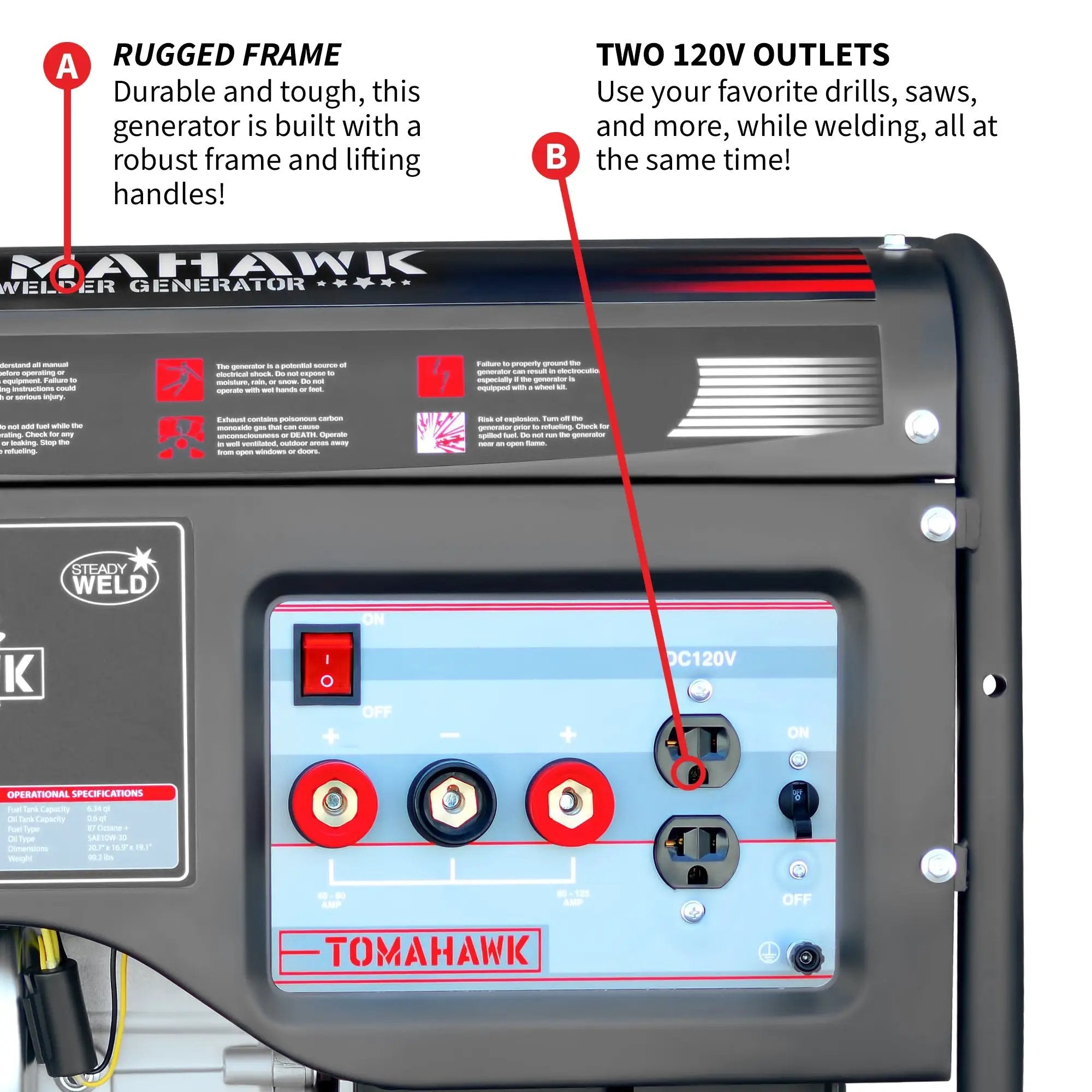 120 Amp Engine Driven Welder Generator 2200 Watt 7 HP Gas Powered by Tomahawk Power