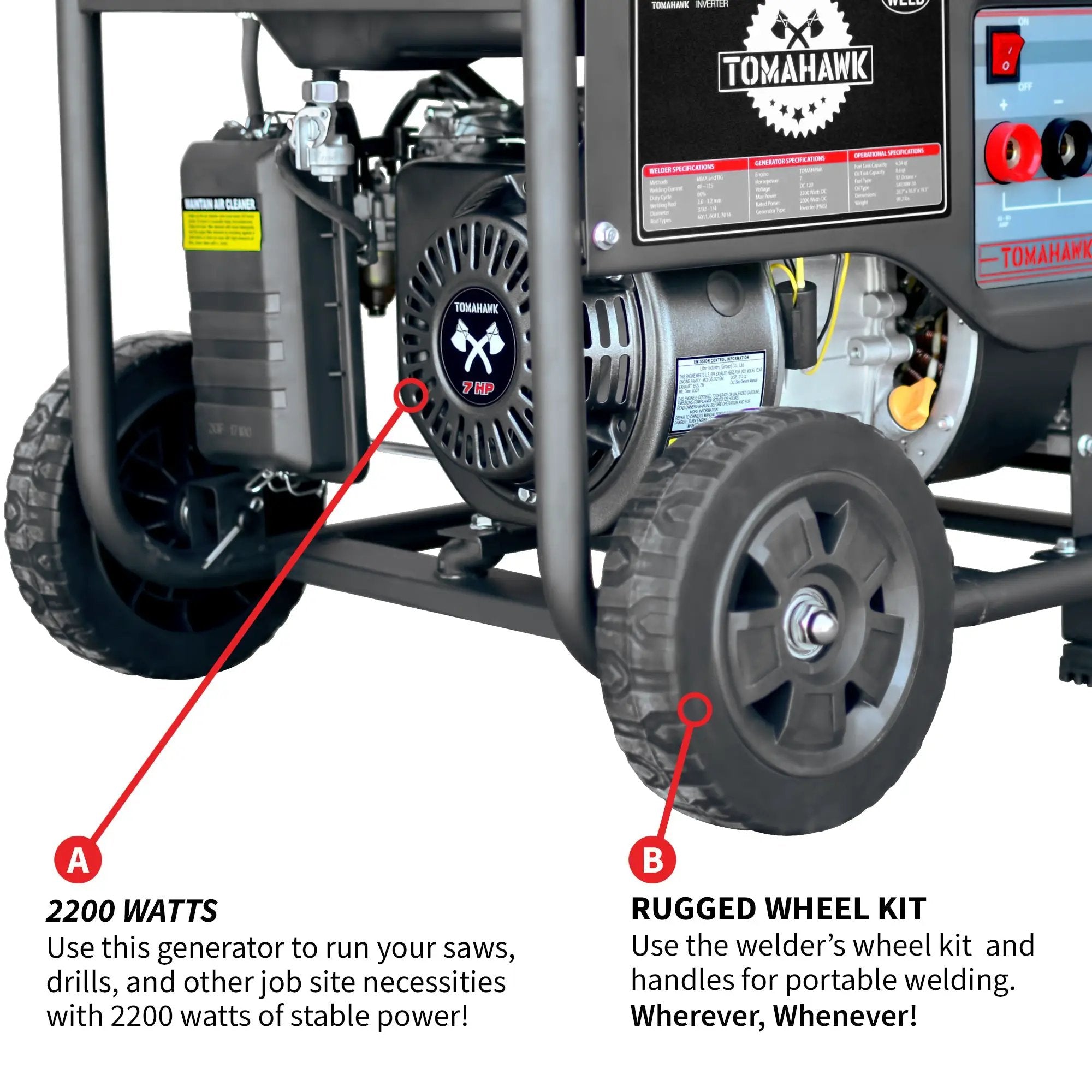 120 Amp Engine Driven Welder Generator 2200 Watt 7 HP Gas Powered by Tomahawk Power