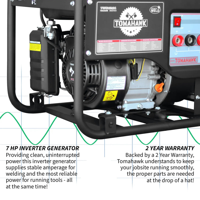 120 Amp Engine Driven Welder Generator 2200 Watt 7 HP Gas Powered by Tomahawk Power