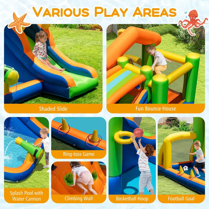 Inflatable Bounce House Water Park with Slide and 480W Blower by DirectDeals