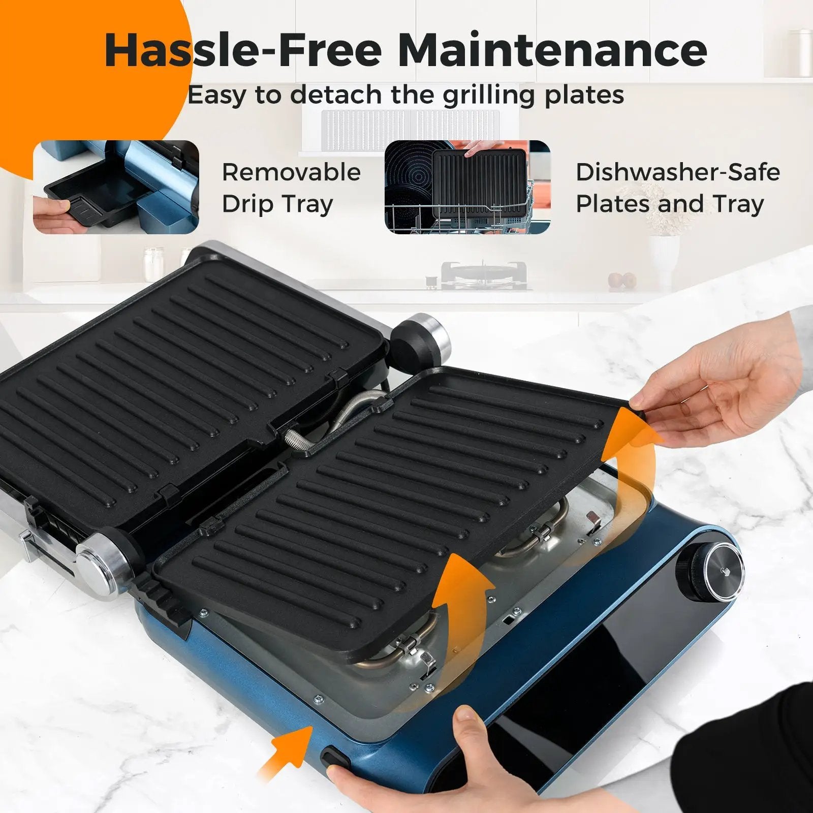 1200W Panini Press Grill with LED Display and 7 Grilling Modes-Blue by DirectDeals