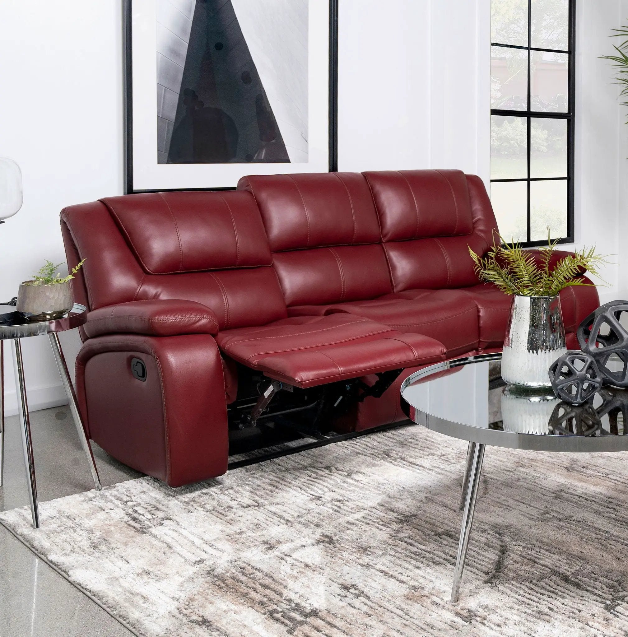 Camila Upholstered Motion Reclining Sofa Red by Unique Piece Furniture