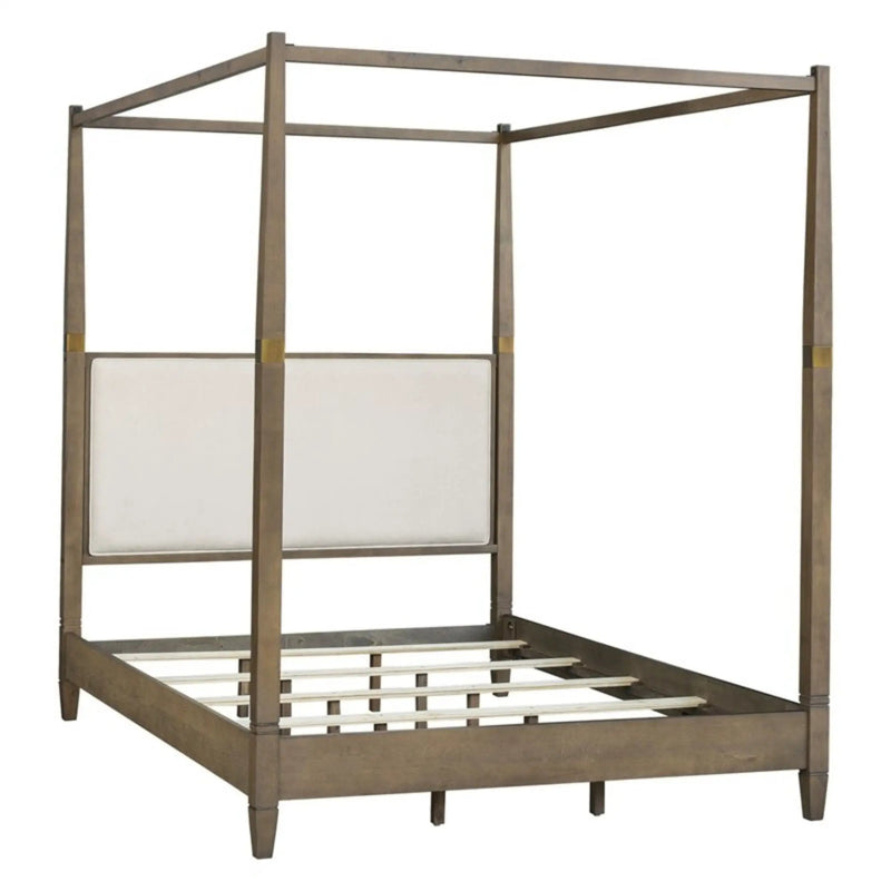 Queen Canopy Bed Frame With Upholstered Headboard - Brown by Unique Piece Furniture