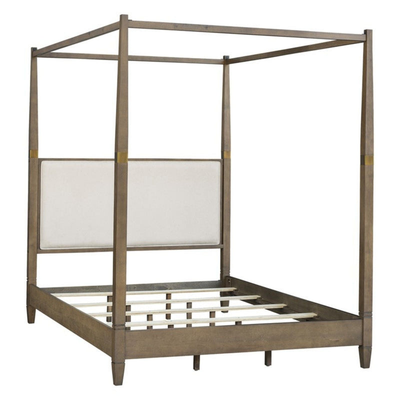 Queen Canopy Bed Frame with Upholstered Headboard - Brown, photo 3 of 9