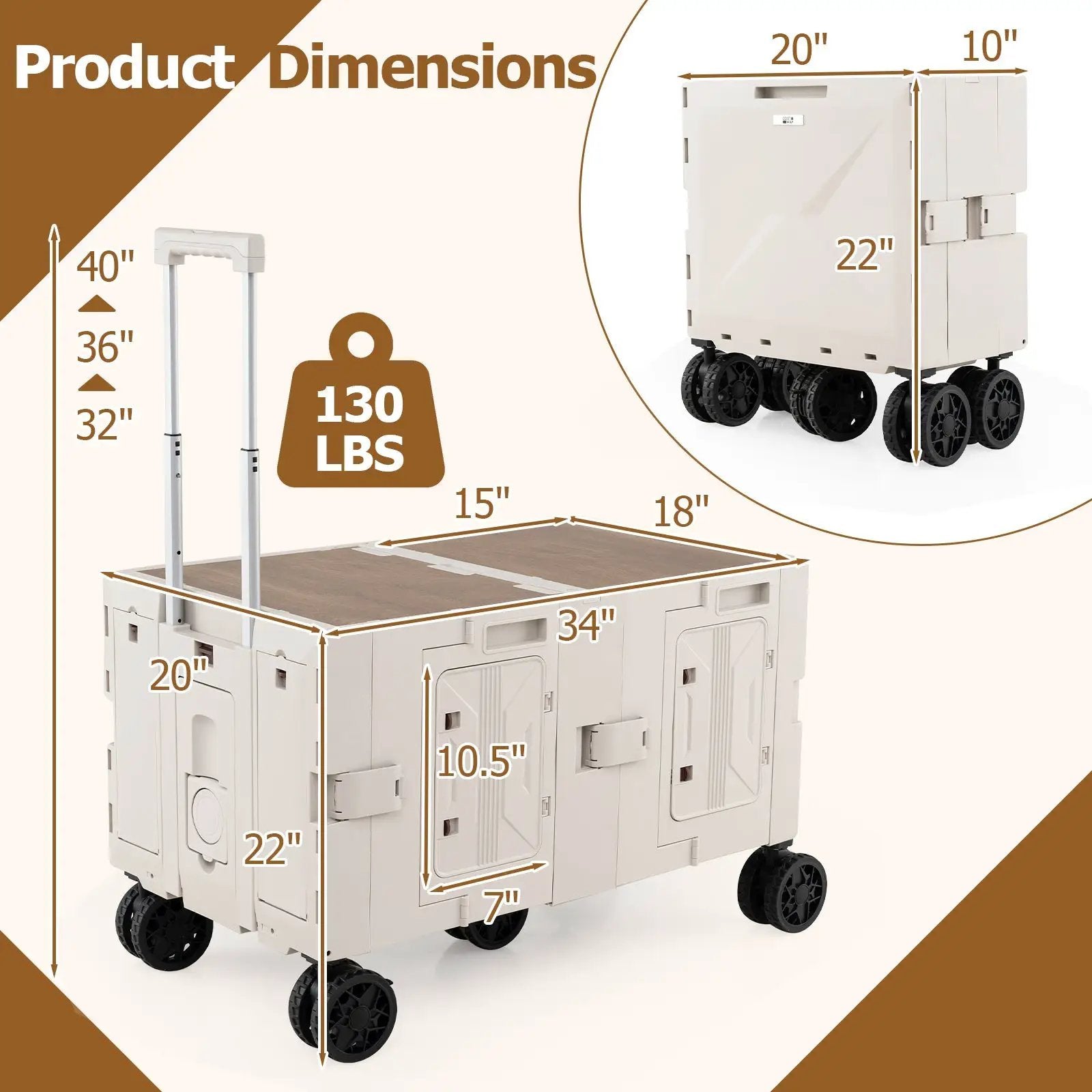 Large Foldable Utility Cart with 2-Tier Storage Crates and Telescoping Handle by DirectDeals