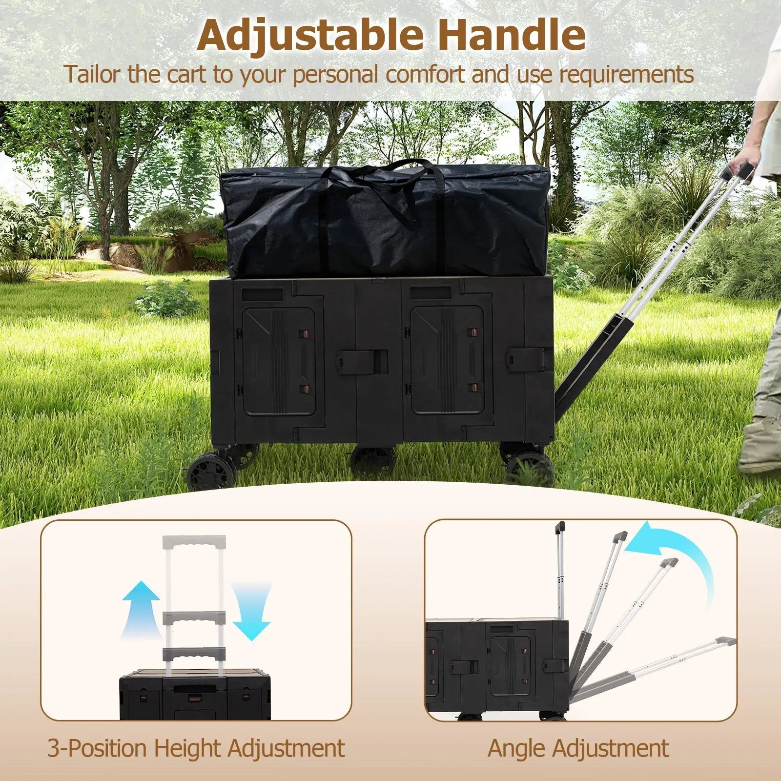Large Foldable Utility Cart with 2-Tier Storage Crates and Telescoping Handle by DirectDeals