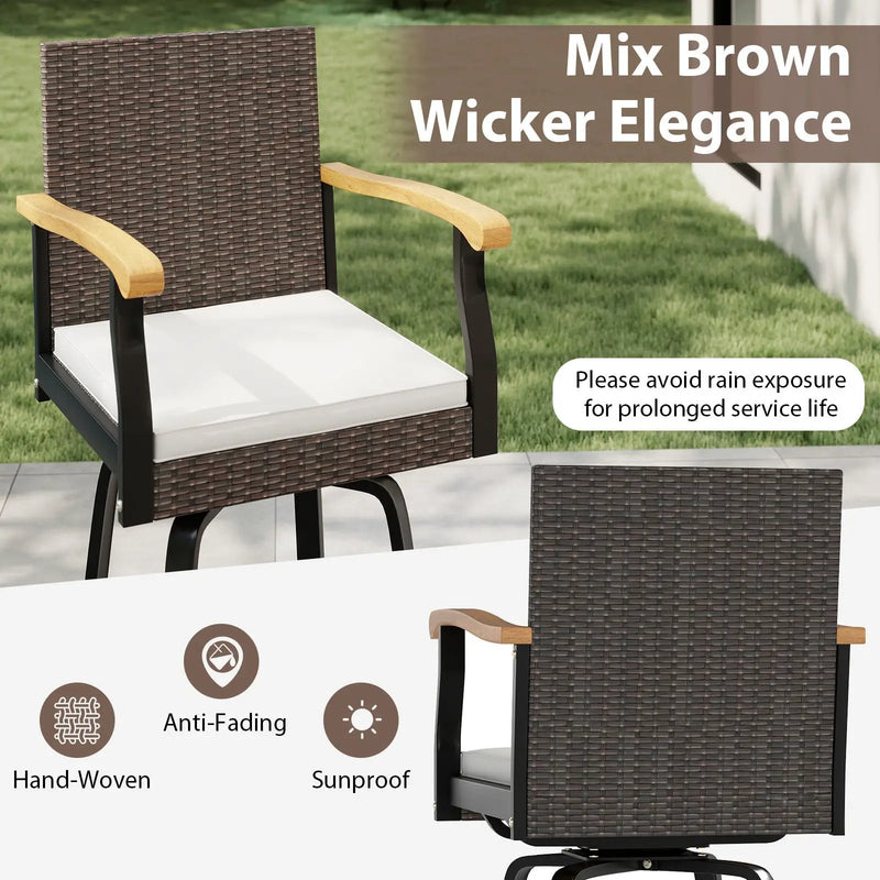 Set of 2 Outdoor 360¬∞ Swivel Bar Stool with Cushion and Acacia Wood Armrests by DirectDeals