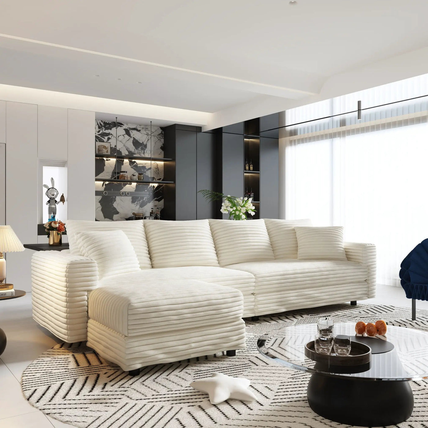 Deep Seat Convertible Sofa With Soft Pillows And Ottomans by HouseOfZazla