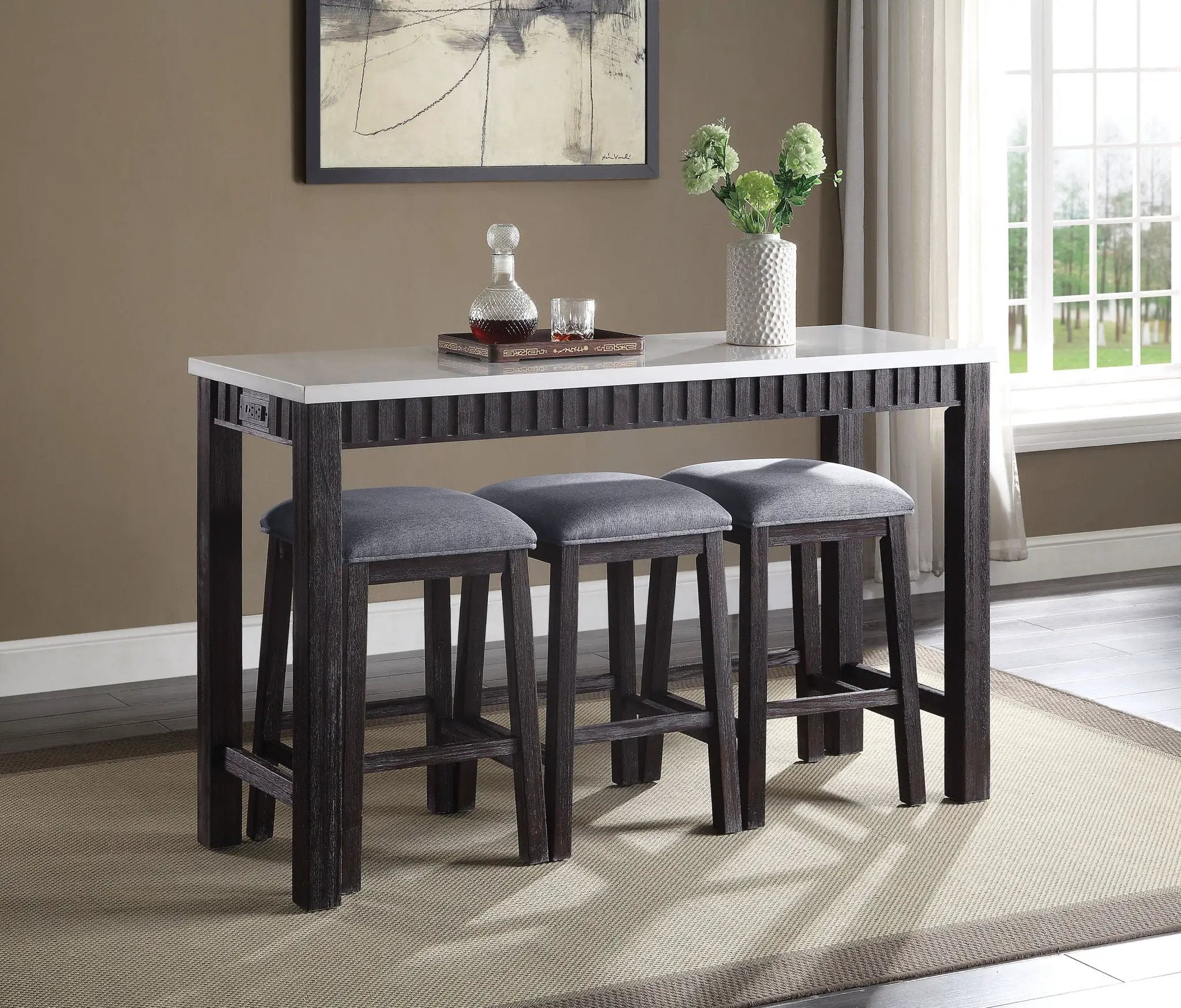 Necalli Marble Top Weathered 4 Piece Pack Counter Height Table Set - Espresso by HouseOfZazla