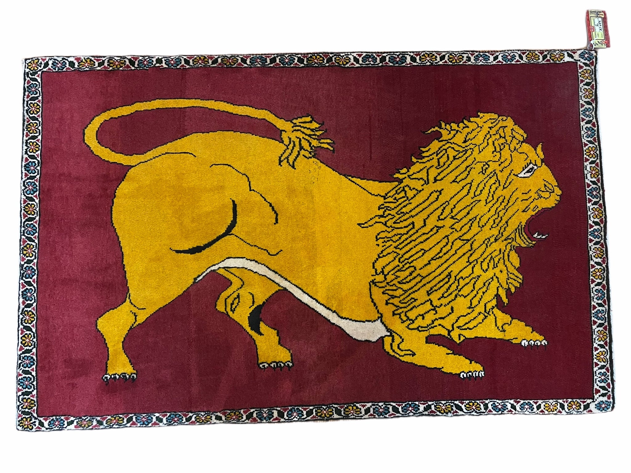 Persian Gabbeh Rug 3x4, Lion Pictorial, Red by Jewel Rugs