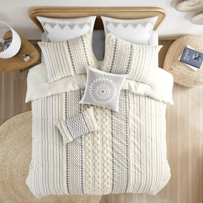 Full/Queen Cotton Printed Duvet Cover Set with Chenille by HouseOfZazla