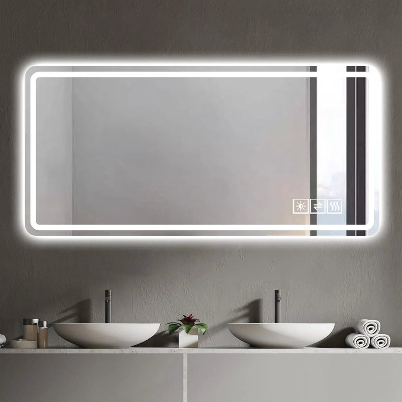 Frameless LED Bathroom Mirror Vanity With Anti Fog Front Lights - Silver by HouseOfZazla