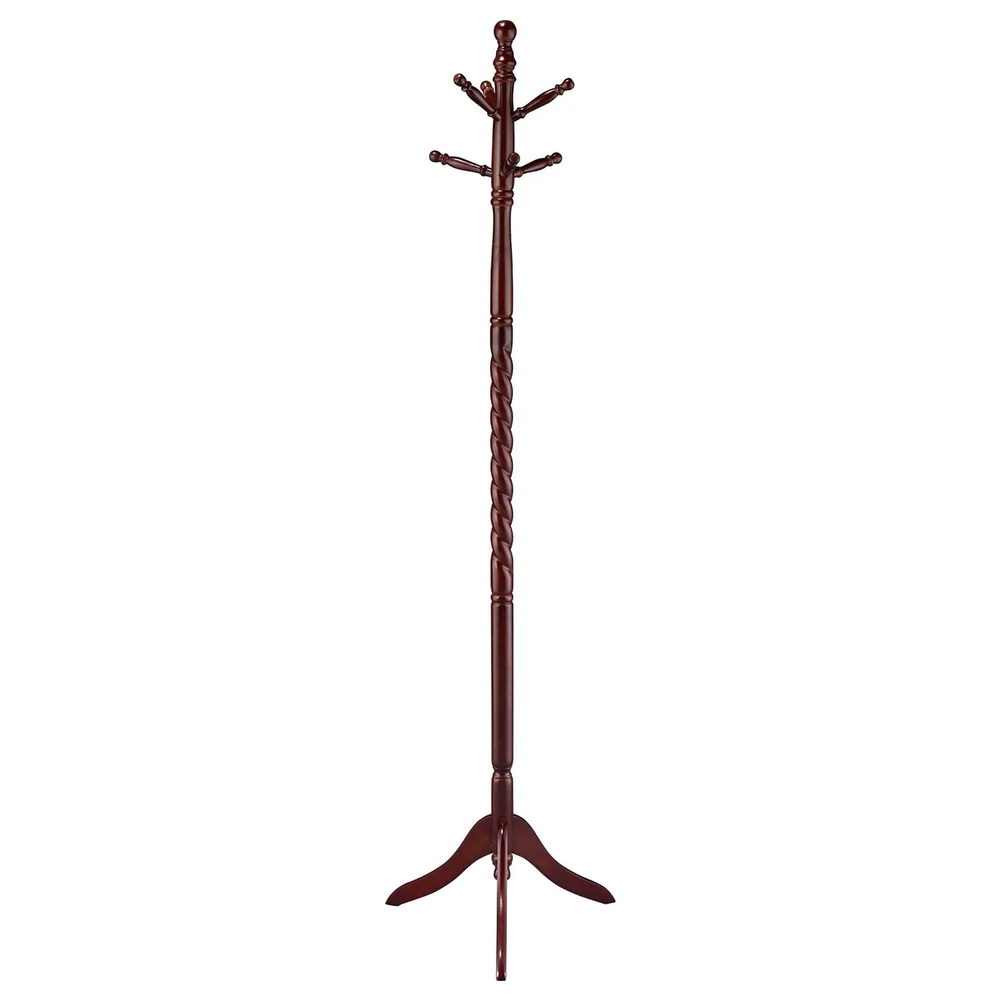 Coat Rack With Post Traditional Entryway Organizer With 6 Hooks - Brown