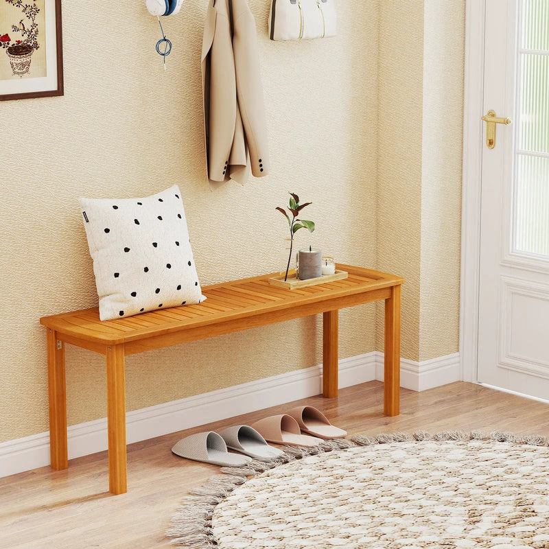 Acacia wood outdoor bench with slatted seat for garden by DirectDeals