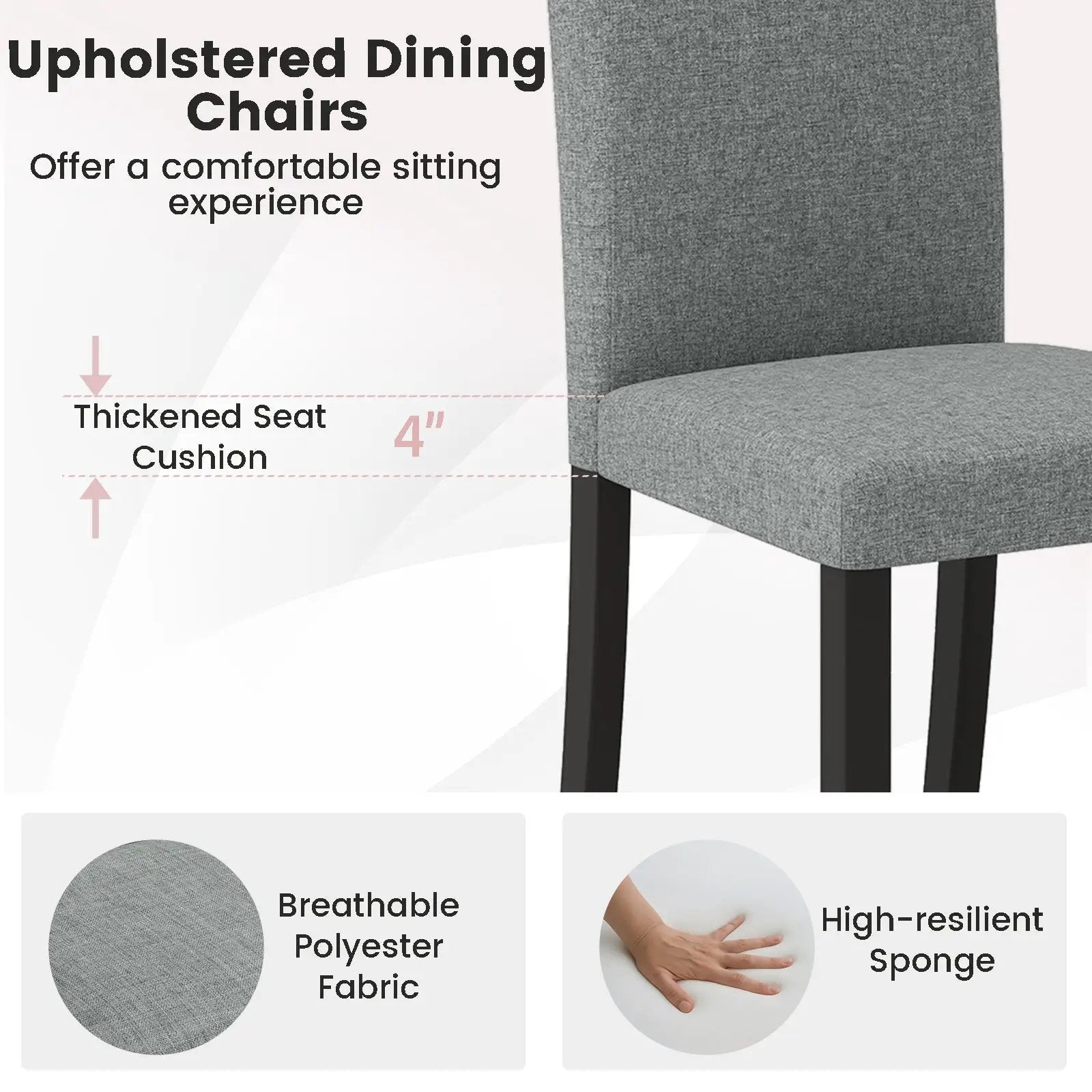 Dining Chair Set of 2 Mid-Century Modern Chairs with Rubber Wood Legs-Gray by DirectDeals