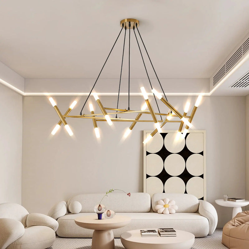41' Golden Modern Chandelier Light Fixture with Branch Design by HouseOfZazla