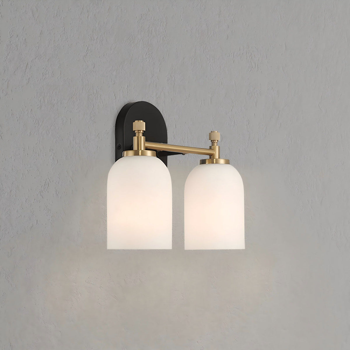 2-Light Vanity Wall Sconce with Frosted Glass Shade - Black/Gold/White, photo 2 of 9