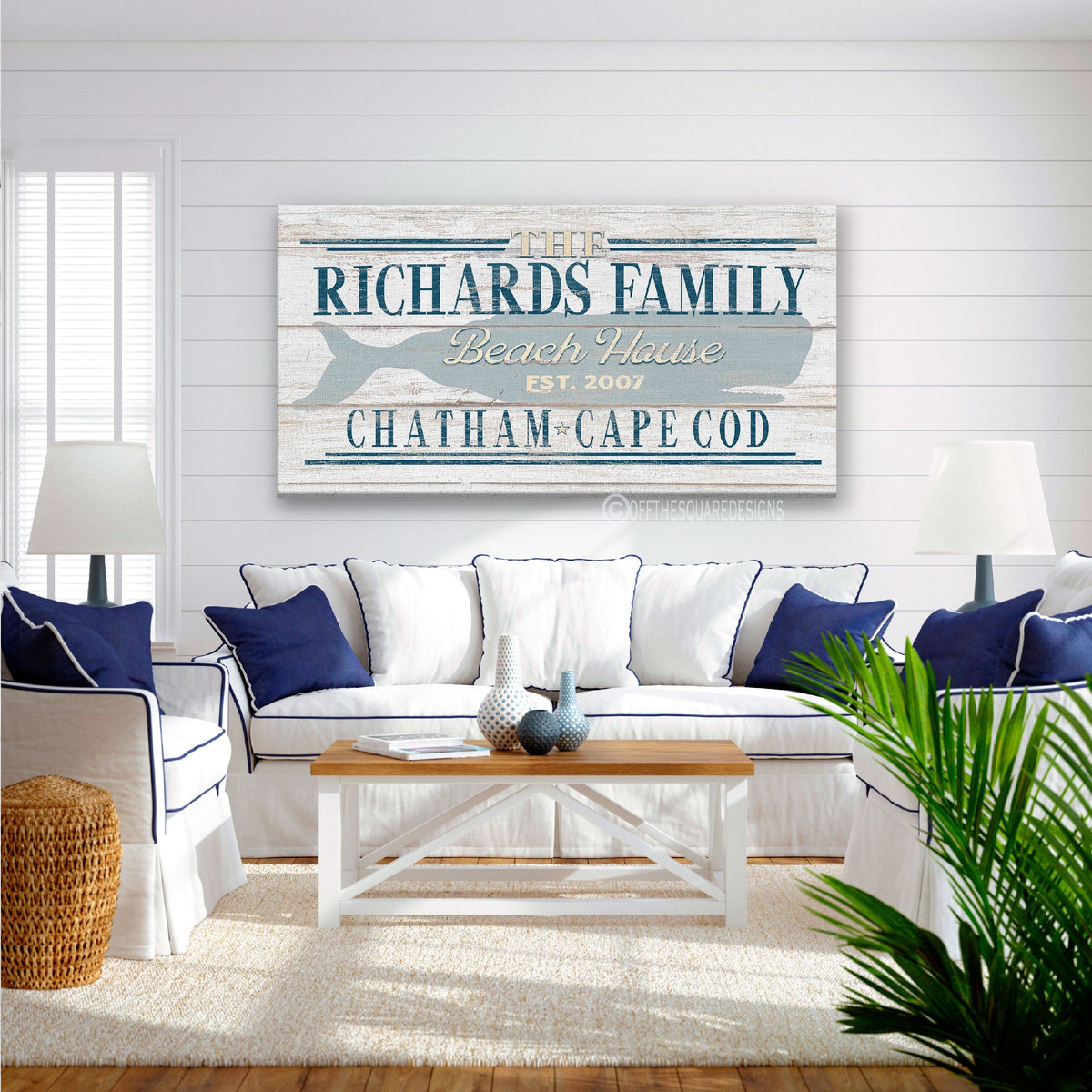 Beach House Family Name Whale Sign | Personalized Beach House Canvas Wall Decor, photo 4 of 10