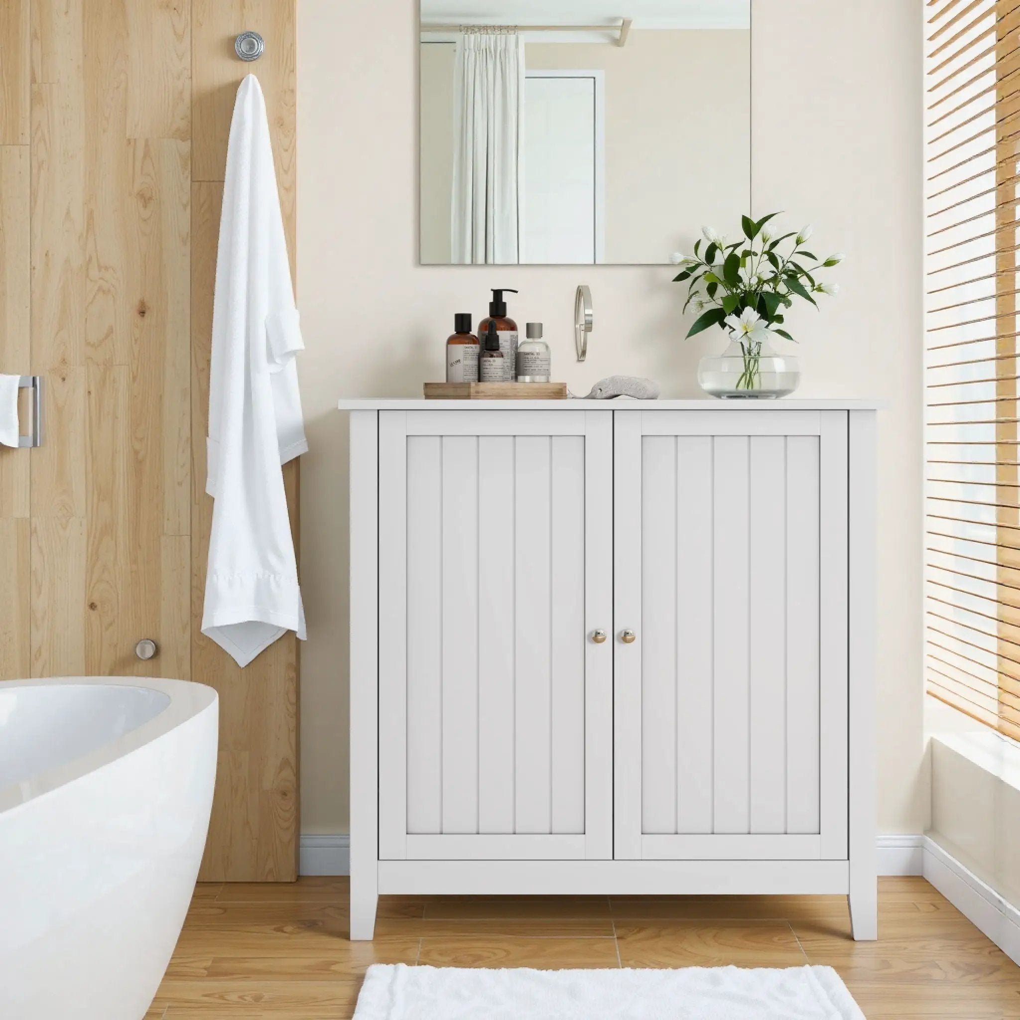 Double Door Storage Cabinet With Knobs - White by Unique Piece Furniture