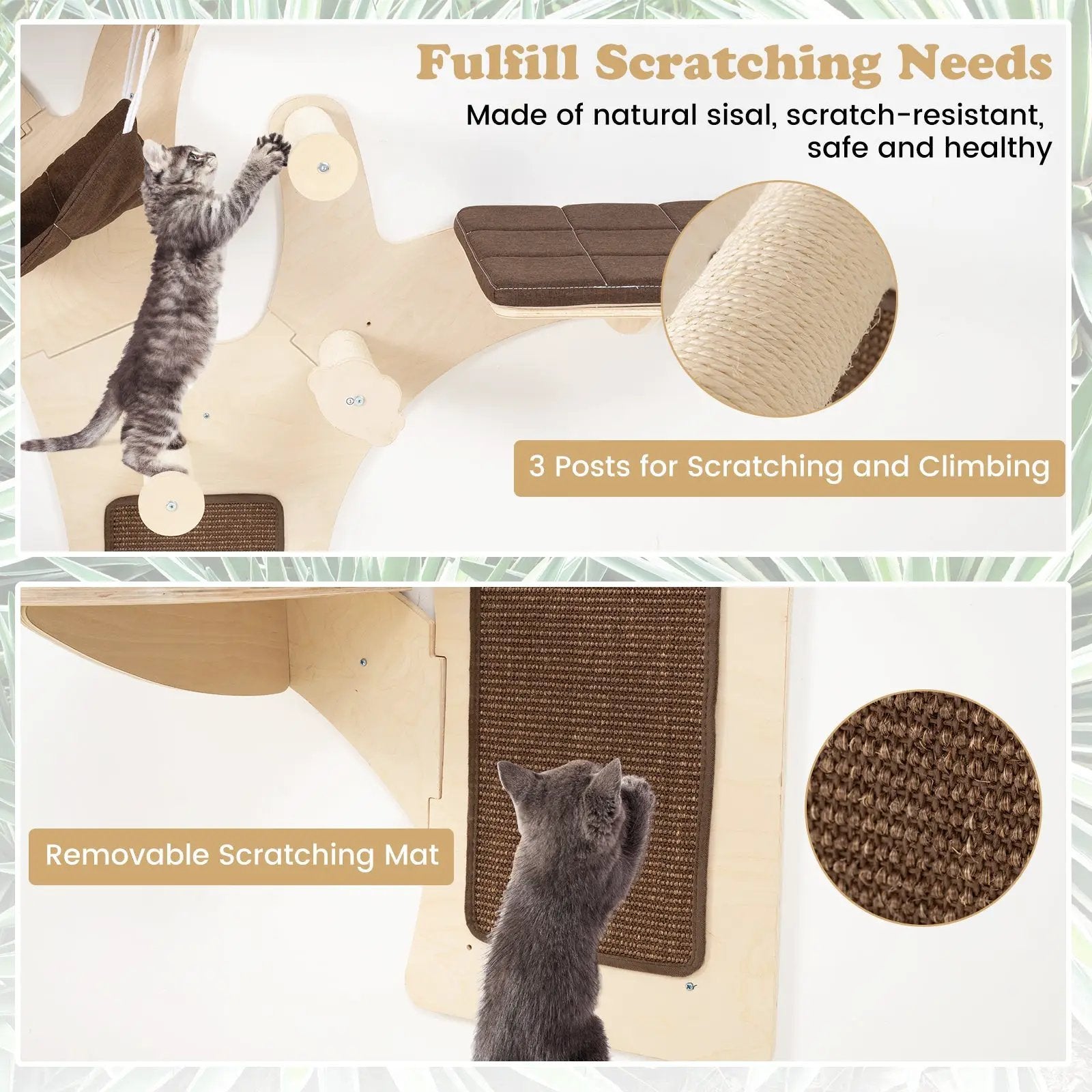 Wall-Mounted Cat Tower Cat Wall Shelves Furniture with Perch-Brown by DirectDeals