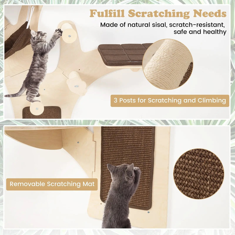 Wall-Mounted Cat Tower Cat Wall Shelves Furniture with Perch-Brown by DirectDeals
