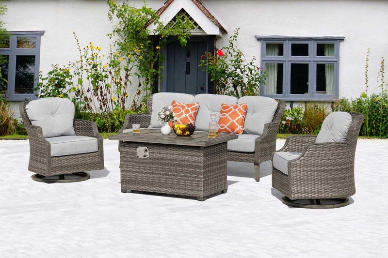 Tenaya 4-Piece Firepit Set with Swivel Rocking Chairs by Outdoor-USA®