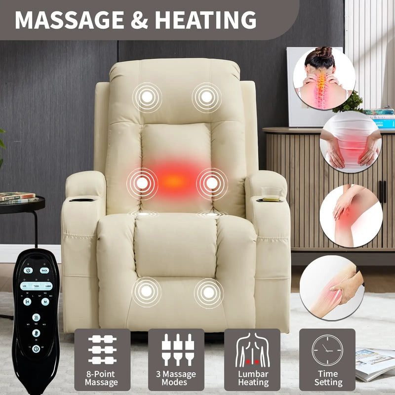 Beige PU Infinite Position Power Lift Recliner Chair by HouseOfZazla