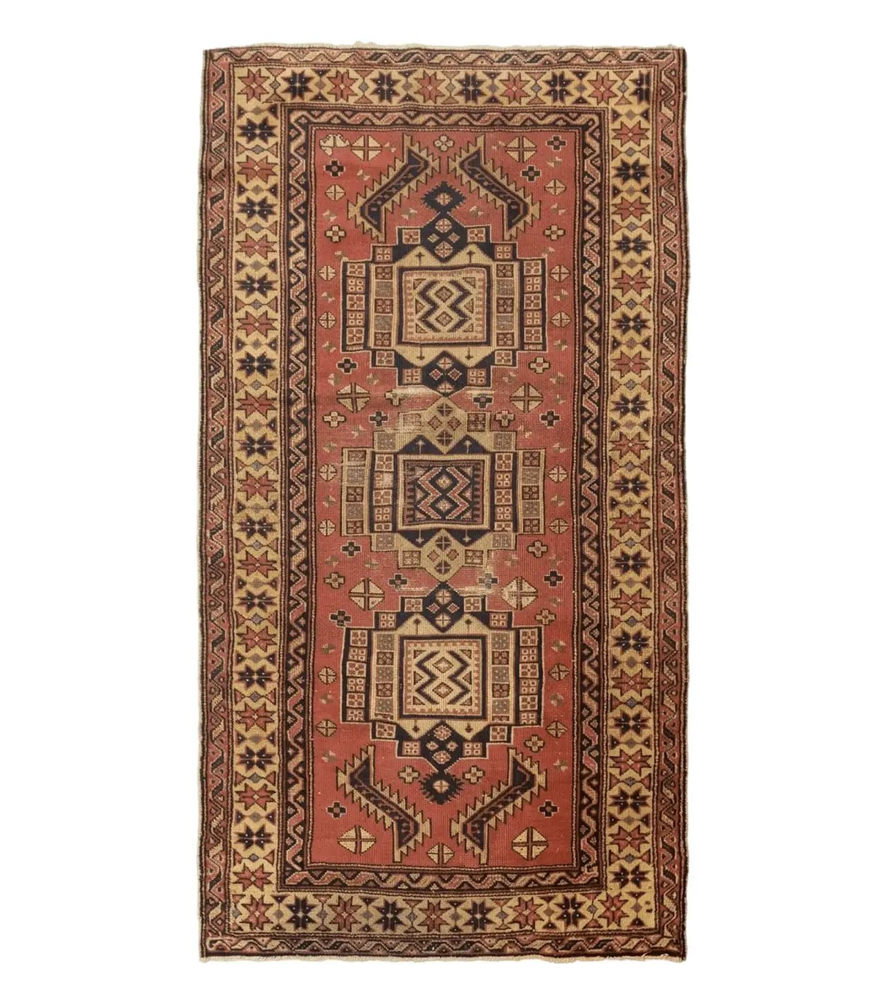 Antique Turkish Sparta Rug 3x6, Geometric Caucasian Kazak Pattern, Handmade by Jewel Rugs