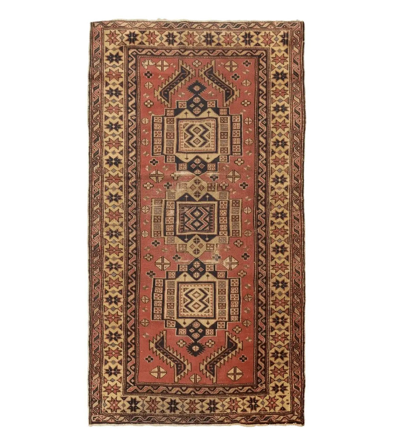 Antique Turkish Sparta Rug 3x6, Geometric Caucasian Kazak Pattern, Handmade by Jewel Rugs