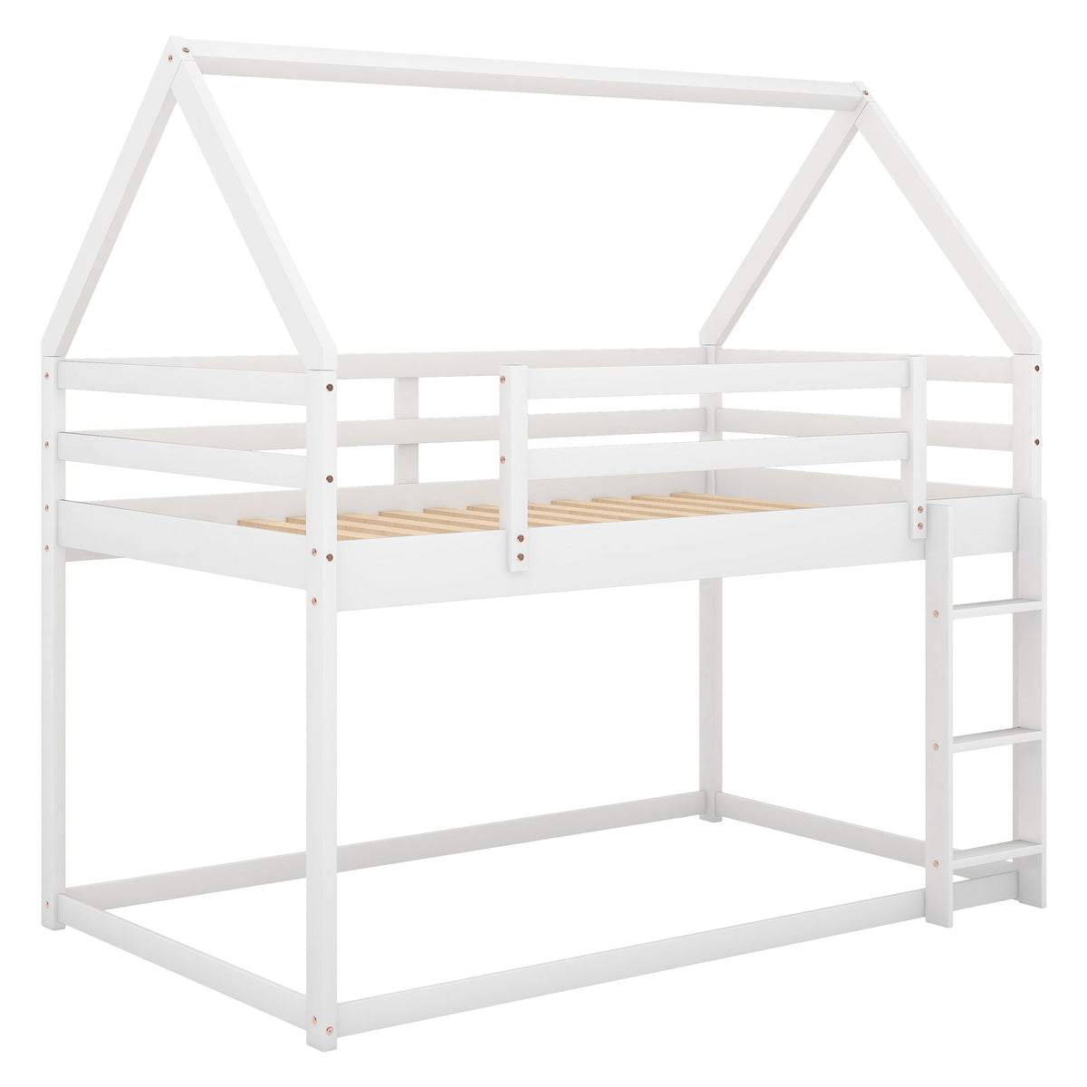 Low Bunk Bed With House Shaped Frame and Ladder - Twin Over Twin, photo 2 of 23