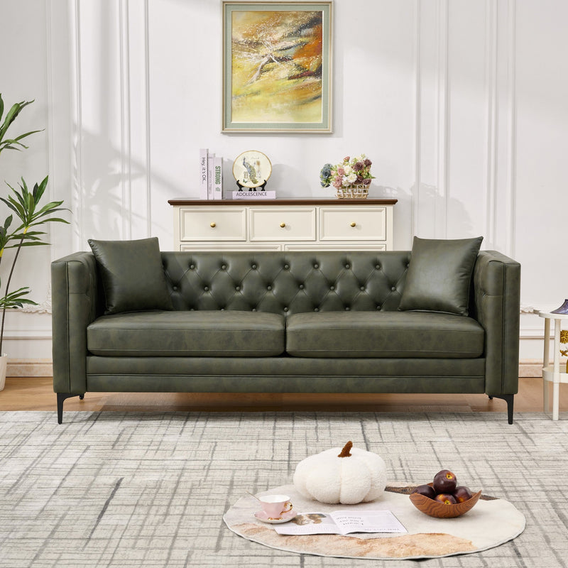 83" Tech Fabric Sofa with Metal Legs, 3 Seater Modern Upholstered Sofa - Green