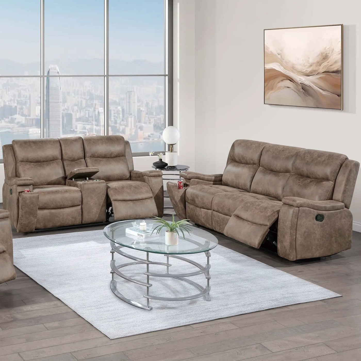 Modern Manual Motion Living Room Set With Hidden Cup Holders by HouseOfZazla