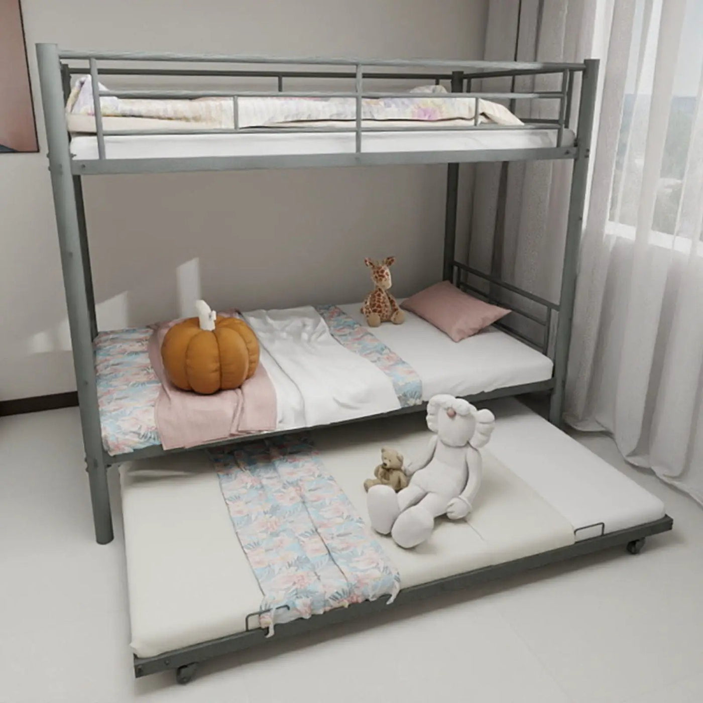 Bunk Bed For Kids, Convertible Frame With Ladders & Guardrail by HouseOfZazla