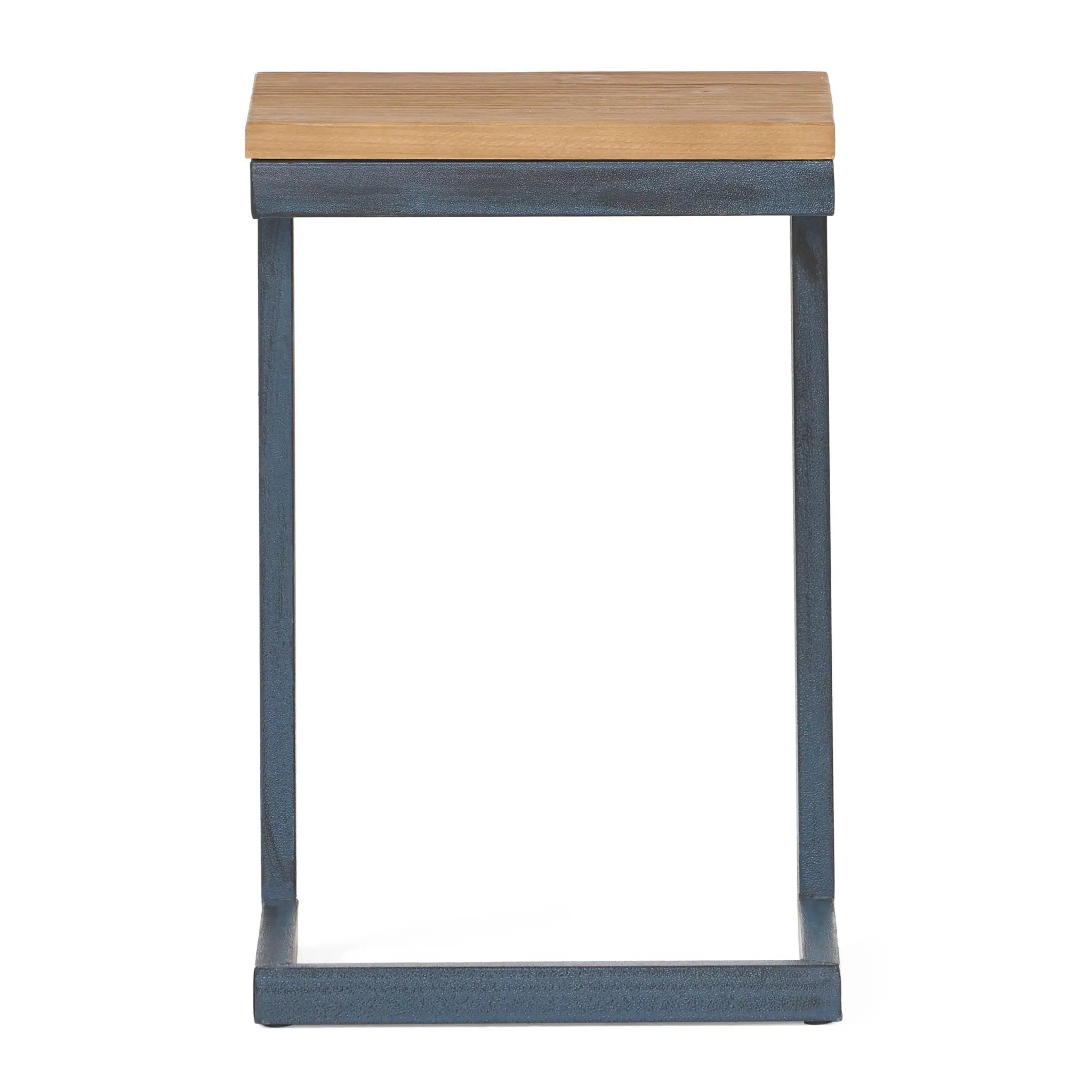 Small C Shaped End Table With Iron Base And Fir Wood Top - Black by HouseOfZazla