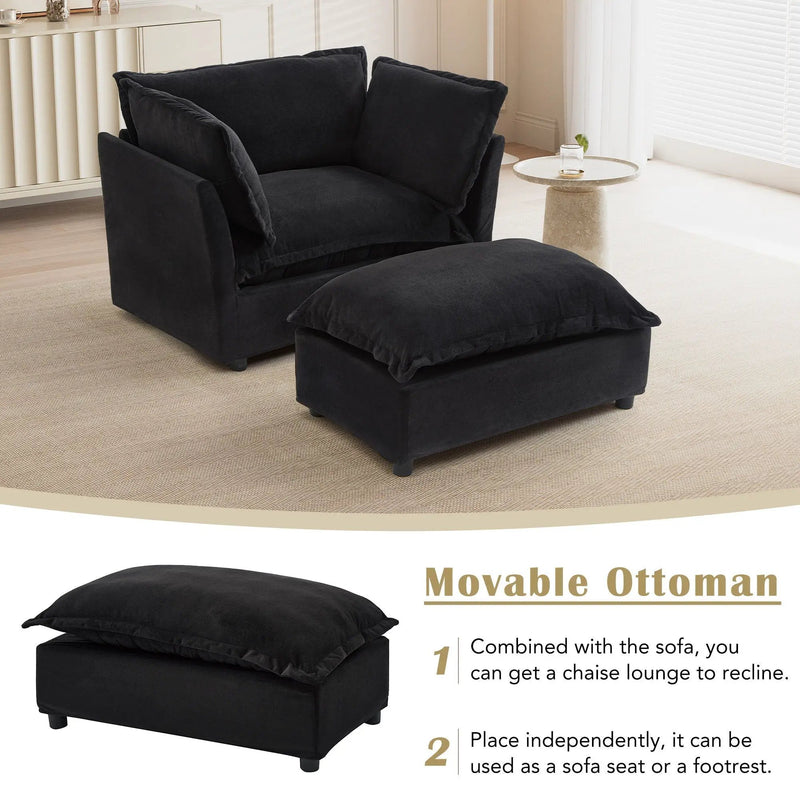 Modern Cozy Upholstered Armchair Sofa With Movable Ottoman by Unique Piece Furniture